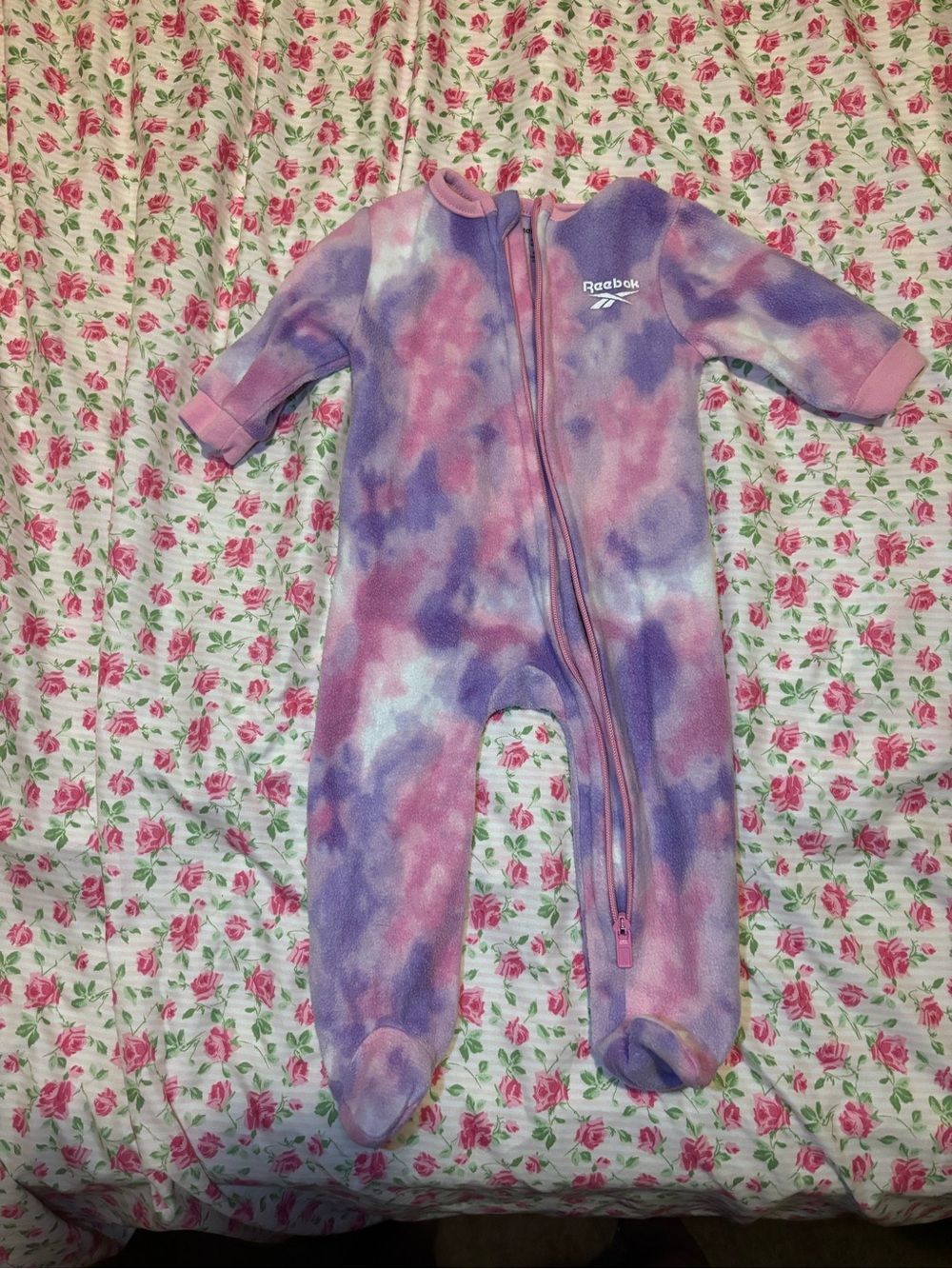 Reebok Pink & Purple Tie-Dye Fleece Footed One-Piece